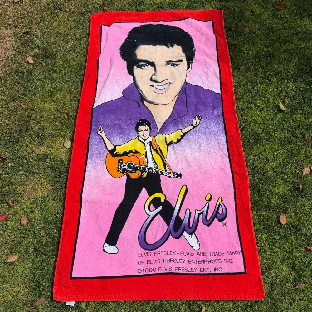 VTG Elvis Presley‎ Beach Pool Towel Bright Colorful 90s Rock n Roll 29x59 FLAW